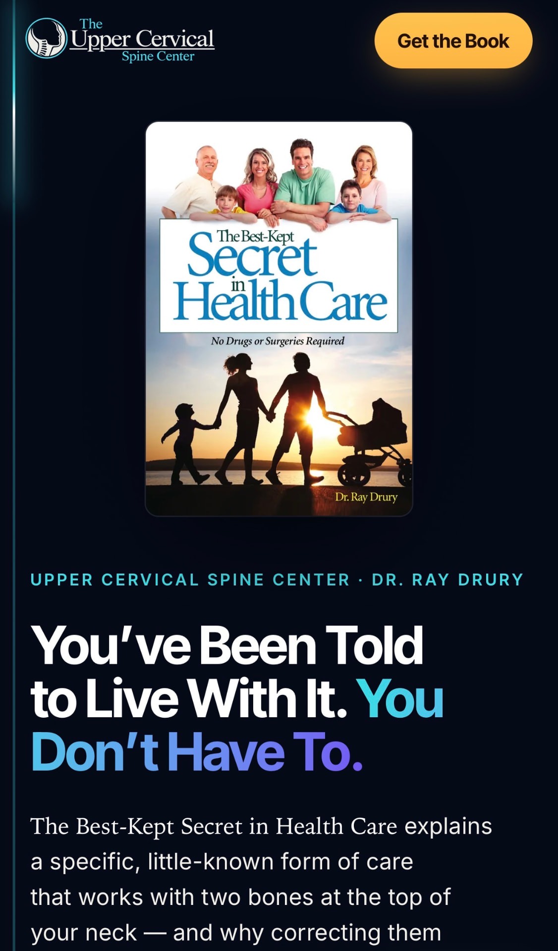 Dr. Ray Drury's book landing page for The Best-Kept Secret in Health Care